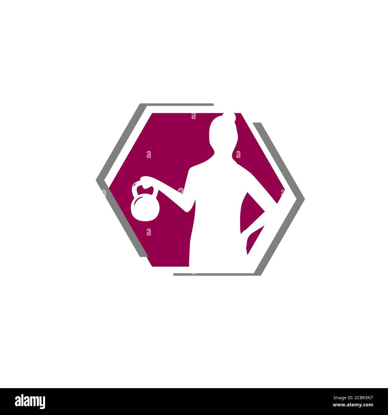 logo de fitness pour femmes avec silhouette de femme d'affaires levant kettlebell Illustration de Vecteur