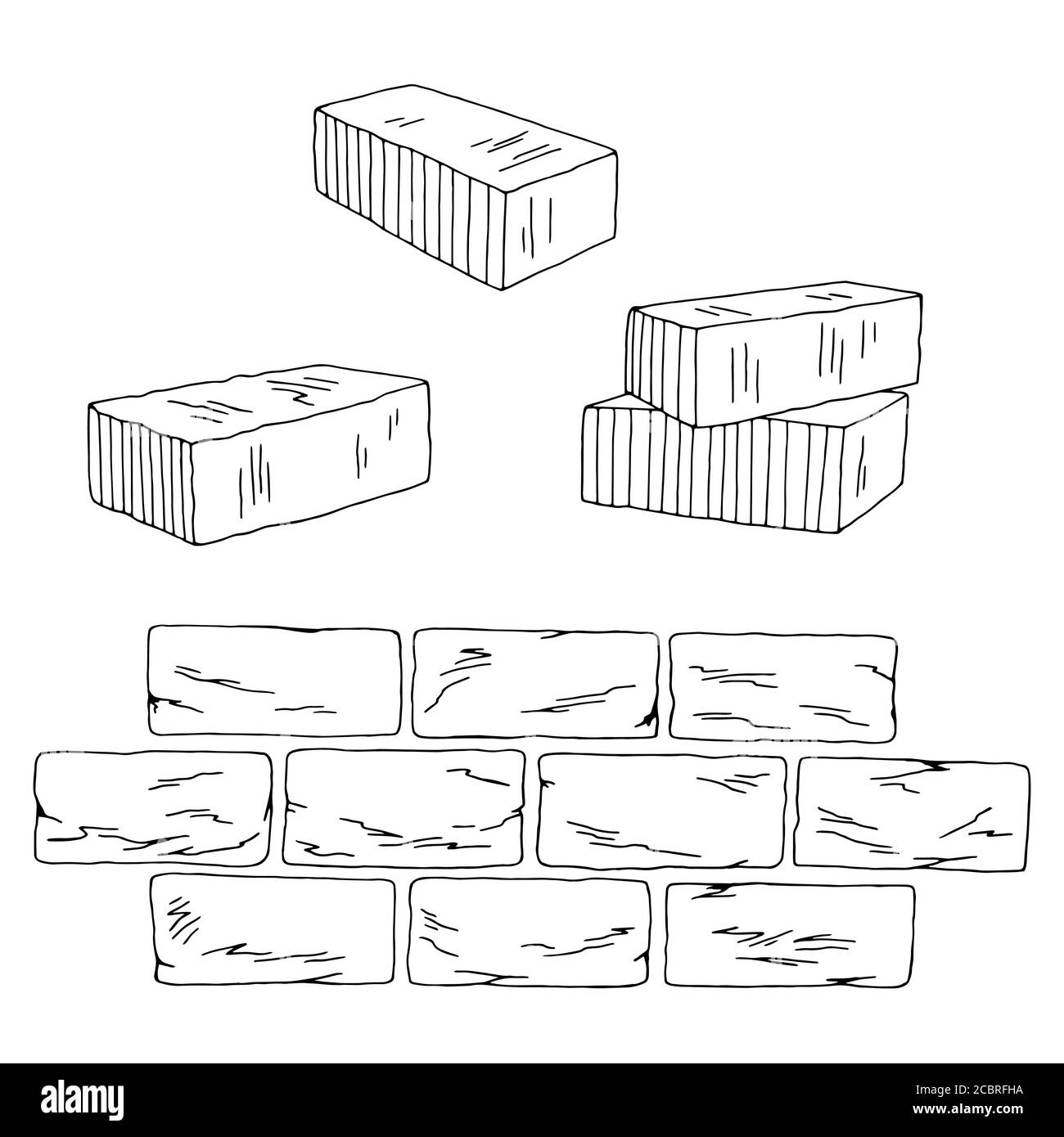 Ensemble de briques graphique noir blanc isolé esquisse vecteur d'illustration Illustration de Vecteur