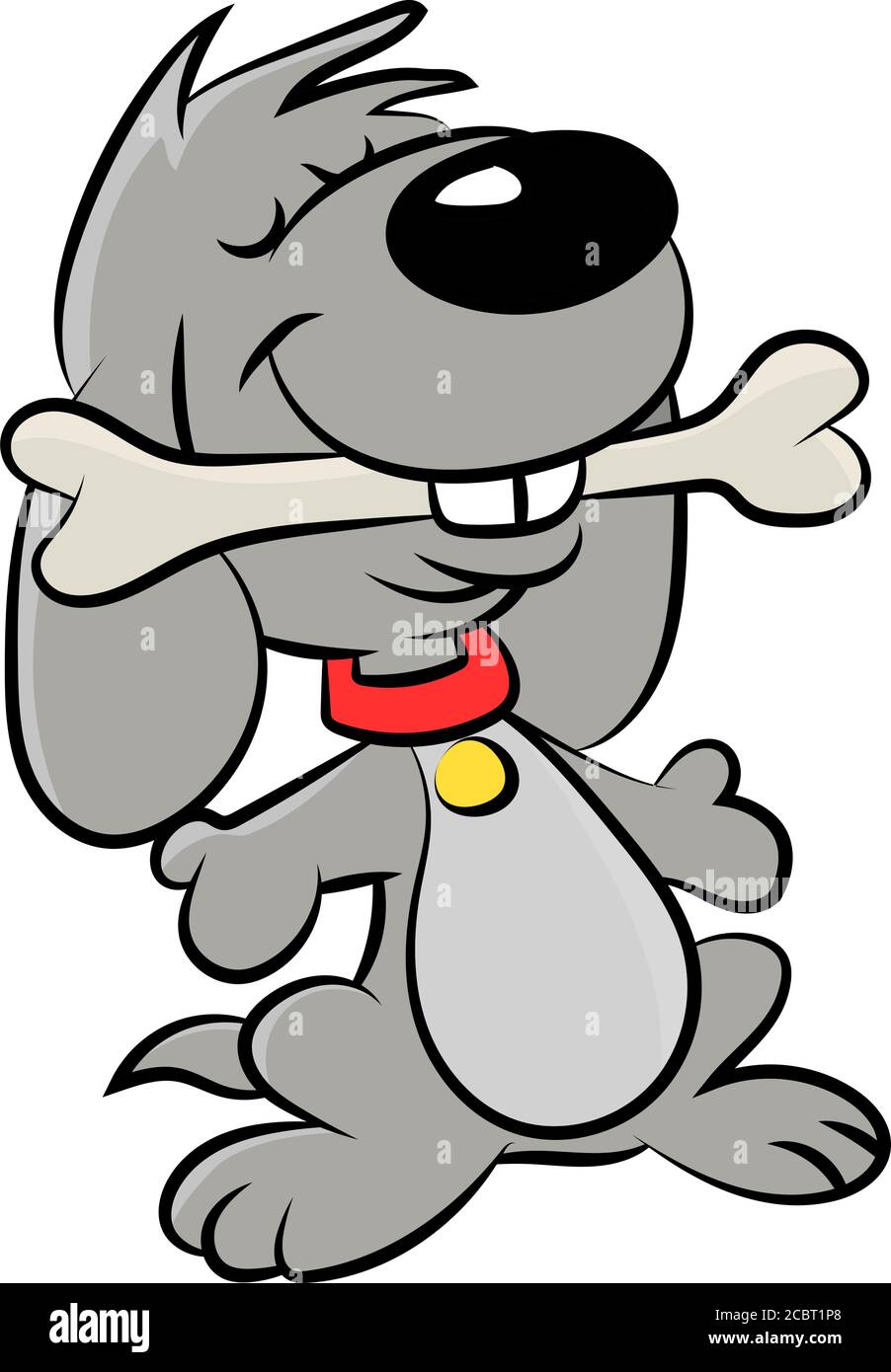 Mignon chien de dessin animé tenant un os entre ses dents vecteur illustration pour les enfants Illustration de Vecteur