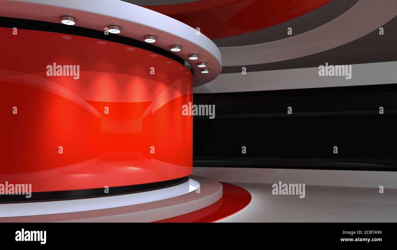 Red Studio. Toile de fond rouge. Studio de nouvelles. La toile de fond idéale pour la production de vidéos ou de photos sur écran vert ou couleur. Dernières nouvelles. rendu 3d. Banque D'Images