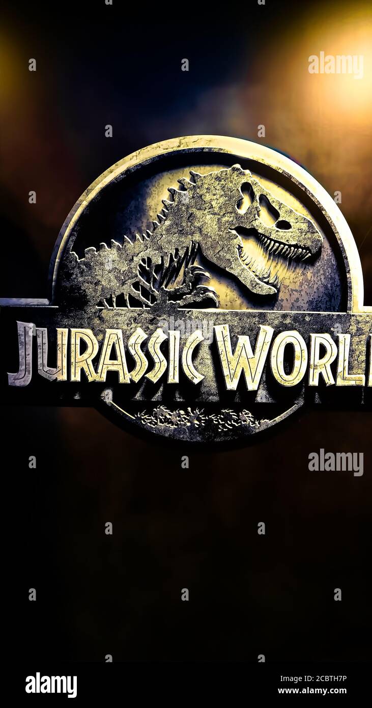 Jurassic Park LE PANNEAU DE TRAJET dans Jurassic Park Section Universal Studios Japan. Banque D'Images