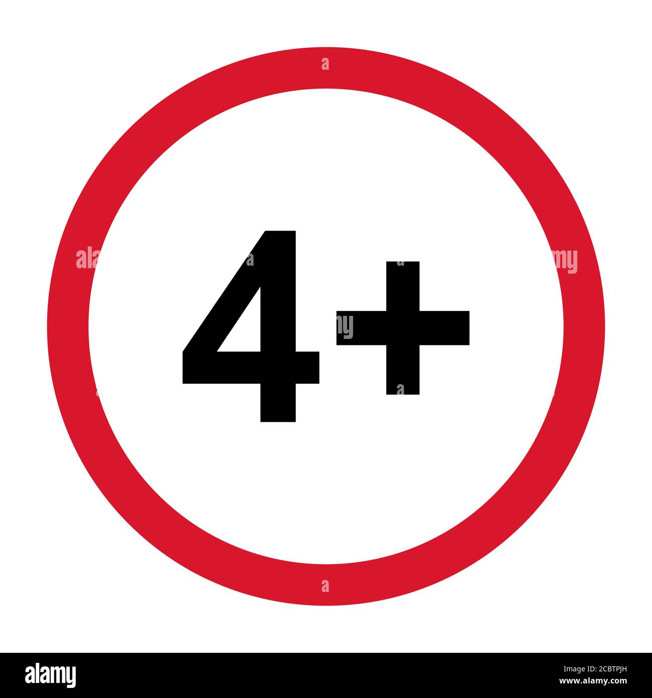 panneau plat de restriction 4+ isolé sur fond blanc. Symbole de limite d'âge. Pas d'illustration d'avertissement de moins de quatre ans . Illustration de Vecteur