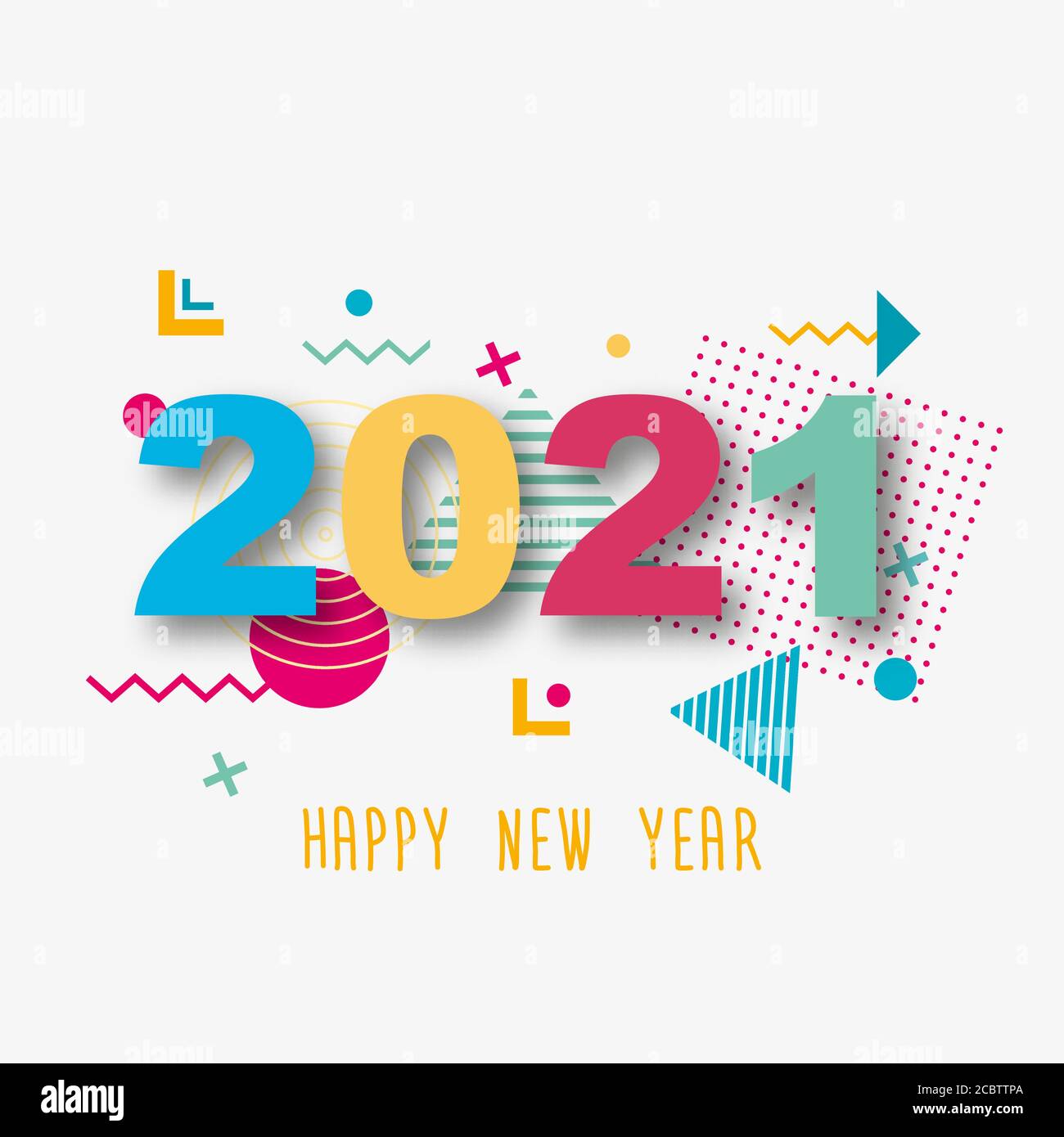 Bonne année 2021. Papier des nombres 3d sur un arrière-plan blanc abstrait. Formes géométriques colorées.Illustration vectorielle. Illustration de Vecteur