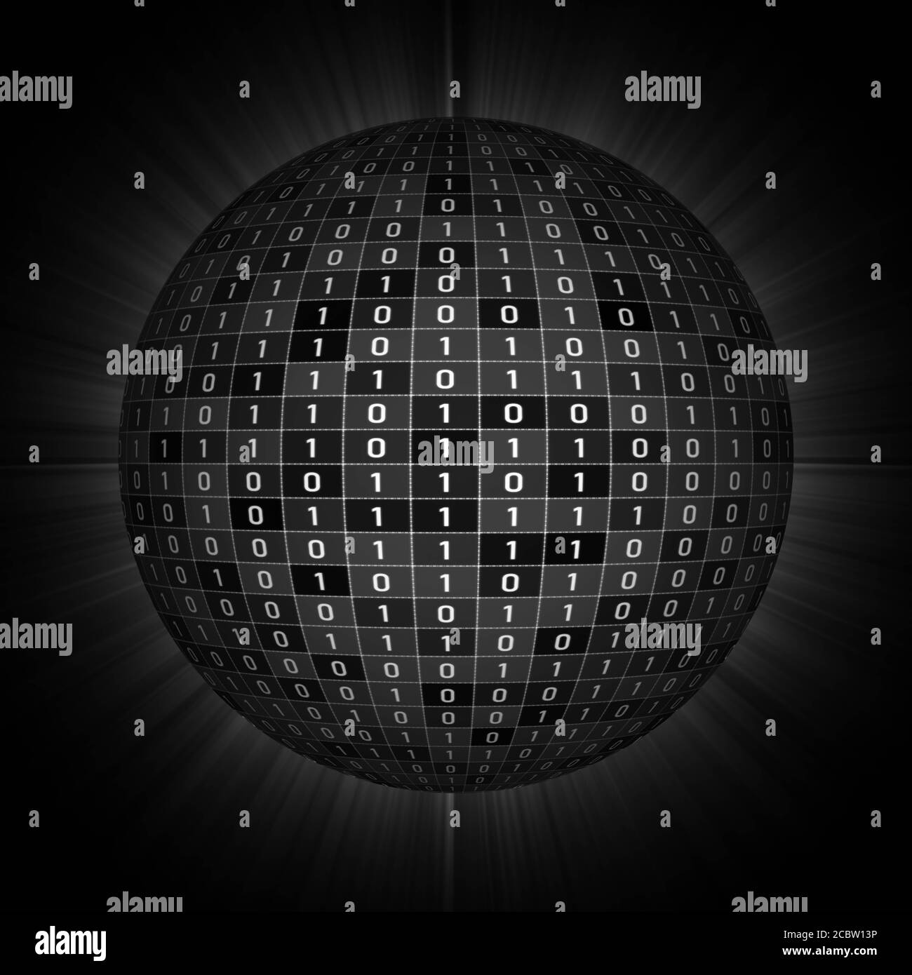 Sphère de nombres binaires aléatoires isolée sur fond noir - code binaire pour les données numériques dans le concept métier de la sécurité - Illustration 3D Banque D'Images