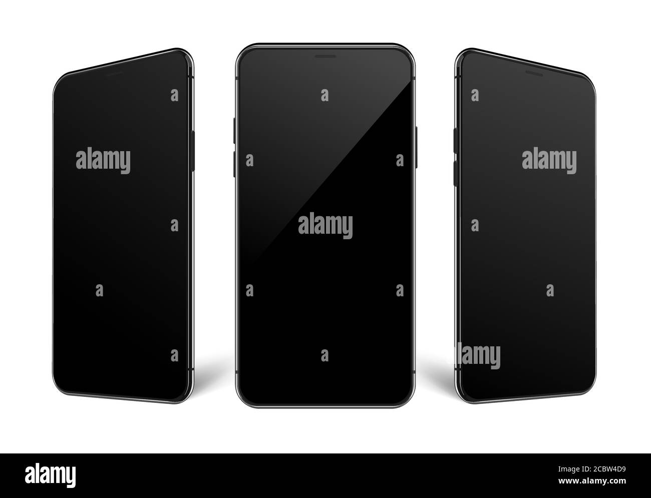 Collection réaliste de téléphones mobiles. Maquettes de perspective isolées sur fond blanc. Illustration de Vecteur