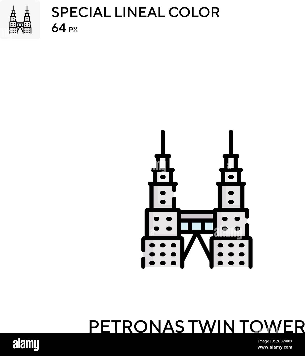 Tour double Petronas icône spéciale de vecteur de couleur lineal. Petronas double tour icônes pour votre projet d'affaires Illustration de Vecteur