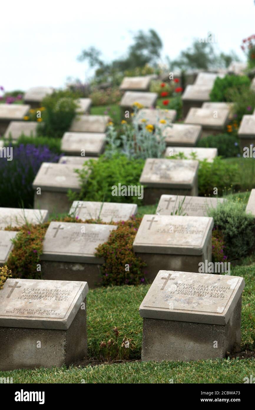 Les pierres tombales de soldats de la Seconde Guerre mondiale l'Australie dans le cimetière de la plage sur la péninsule de Gallipoli en Turquie. Banque D'Images