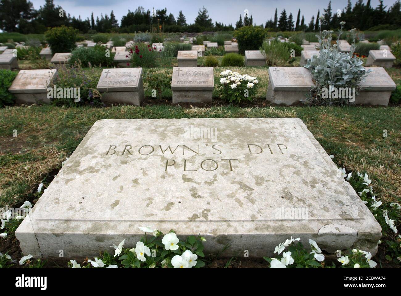 Pierres tombales des soldats australiens et néo-zélandais de la guerre mondiale tombés sur le terrain de trempette de Brown au cimetière Lone Pine Cemetery, sur la péninsule de Gallipoli, en Turquie. Banque D'Images