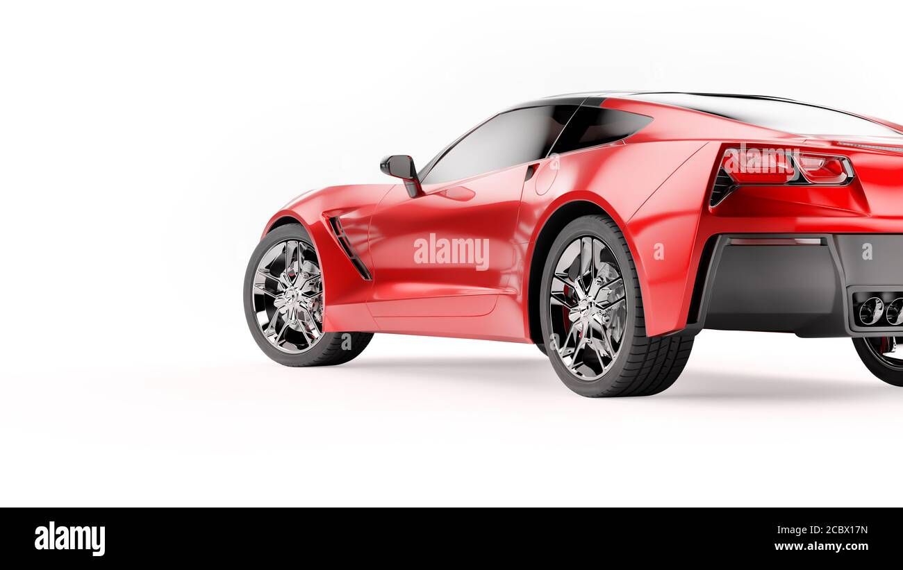 Vue arrière d'un SUV sportif rouge isolé sur fond blanc. Banque D'Images
