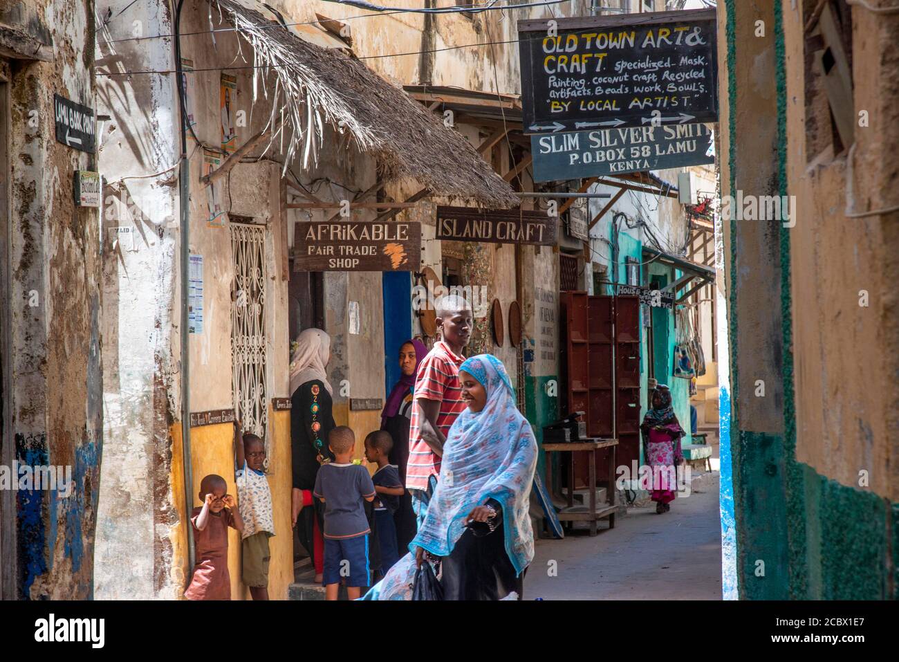 Maisons et ruelles de la ville de Lamu Au Kenya Banque D'Images