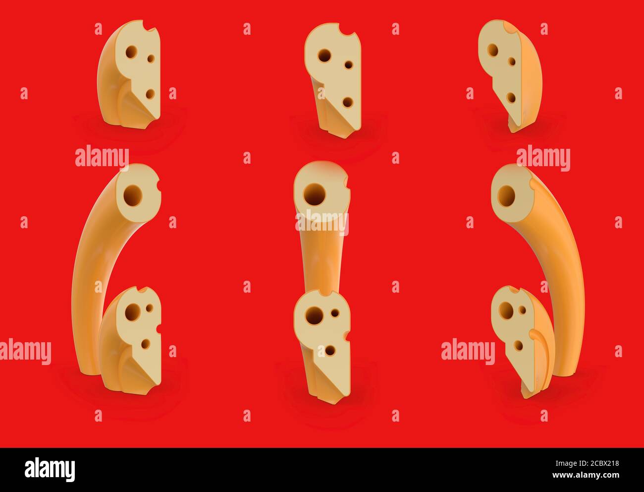 Symbole point et virgule. Alphabet et police de fromage. Ensemble de trois points de vue sur le rouge. Rendu 3D Banque D'Images