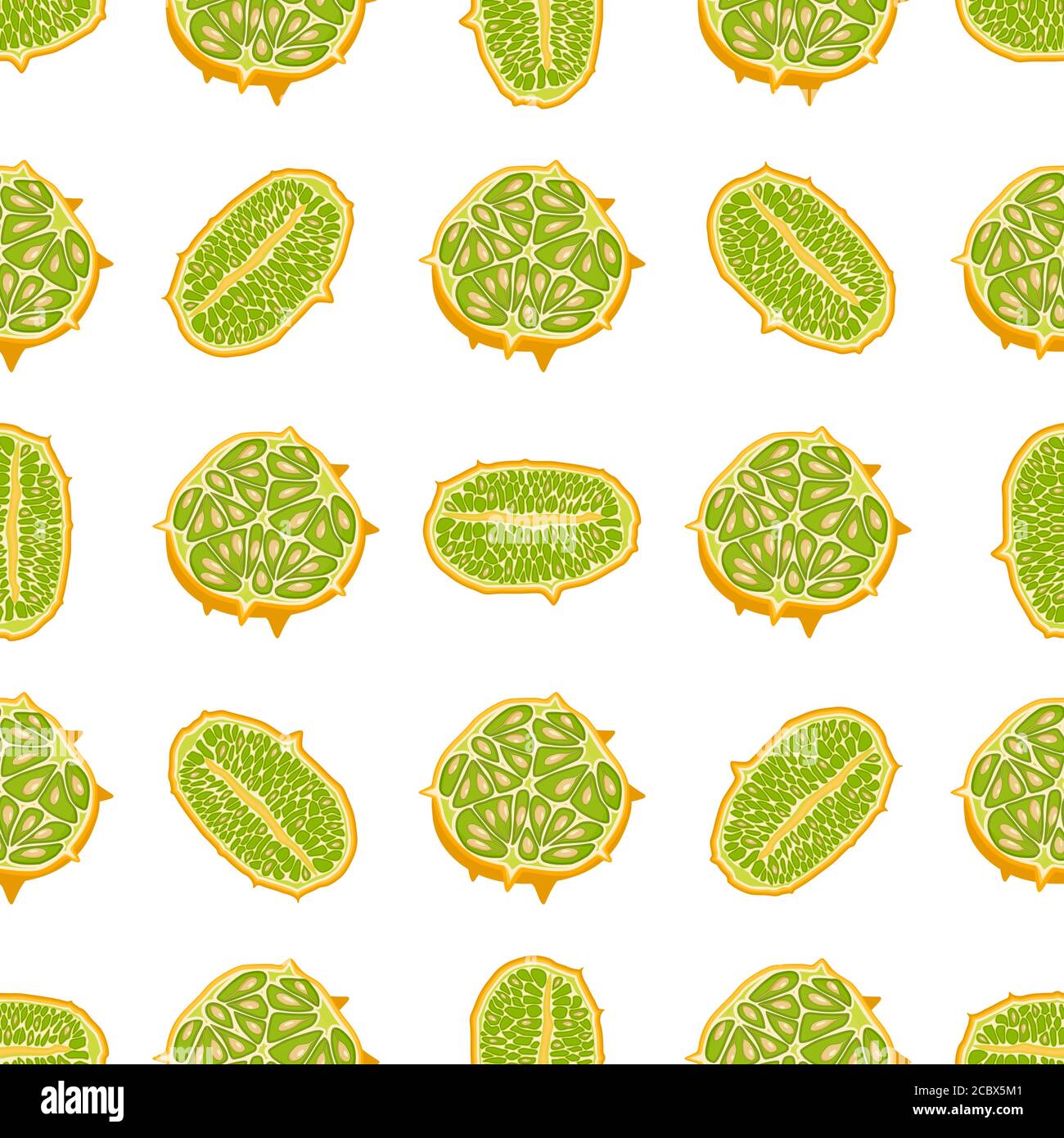 Illustration sur thème grand kiwano coloré sans couture, motif de fruits lumineux pour le phoque. Motif fruits composé de kiwano à répétition sans couture. Simple Illustration de Vecteur