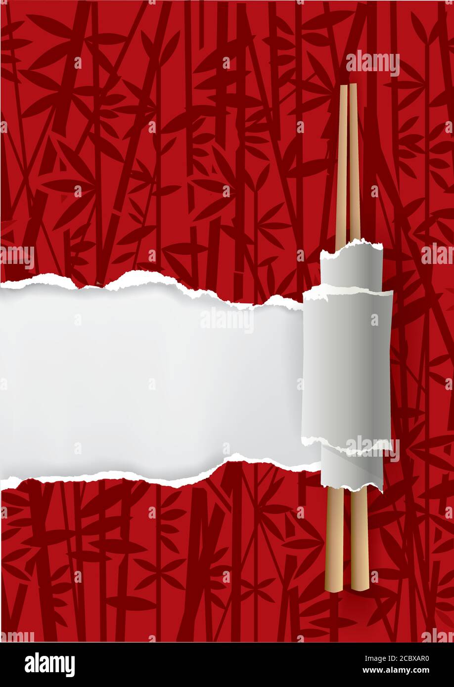 Arrière-plan du menu du restaurant China. Papier déchiré avec motif bambou et baguettes chinoises. Place pour votre texte ou image. Vecteur disponible. Illustration de Vecteur