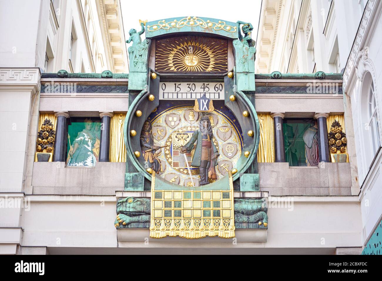 Horloge astronomique Ankeruhr (horloge Anker) dans la vieille ville de Vienne, Autriche Banque D'Images