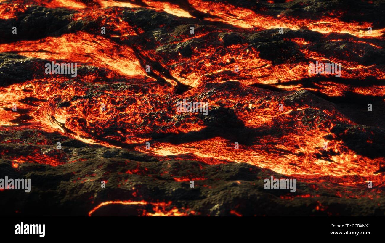 champ de lave, flux de magma chaud, paysage en fusion Banque D'Images
