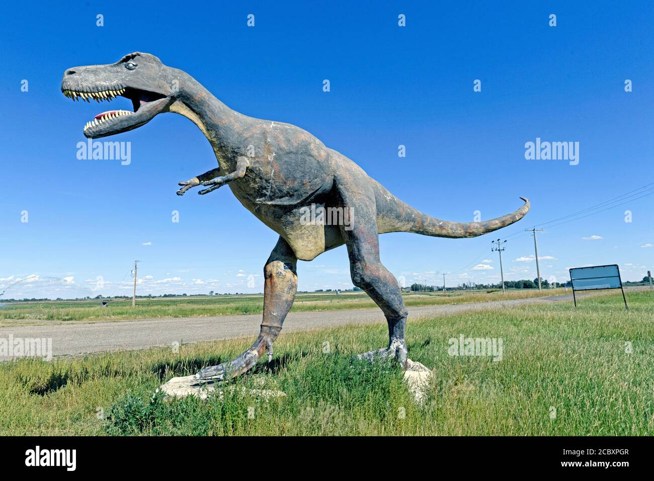 L'attraction de bord de route d'Albertosaurus est située au magasin, juste au sud-est du hameau de Patricia, en Alberta, près du parc provincial Dinosaur Banque D'Images