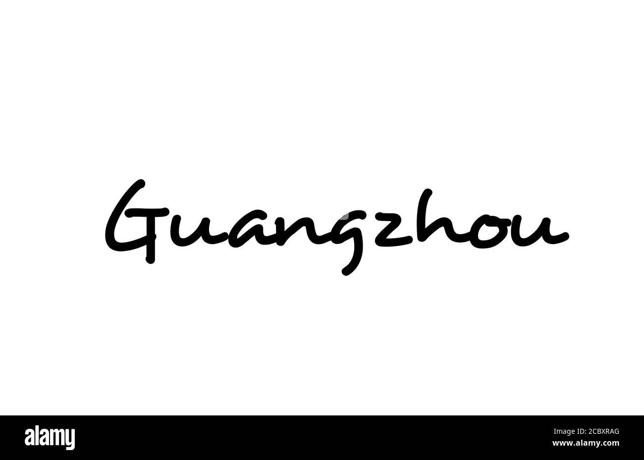 Texte manuscrit de la ville de Guangzhou lettrage à la main. Texte de calligraphie. Typographie en noir Illustration de Vecteur