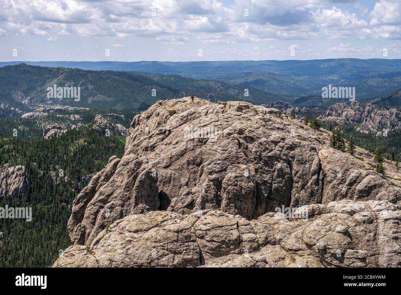 Randonneurs au sommet de Black Elk Peak, le point le plus élevé du Dakota du Sud Banque D'Images