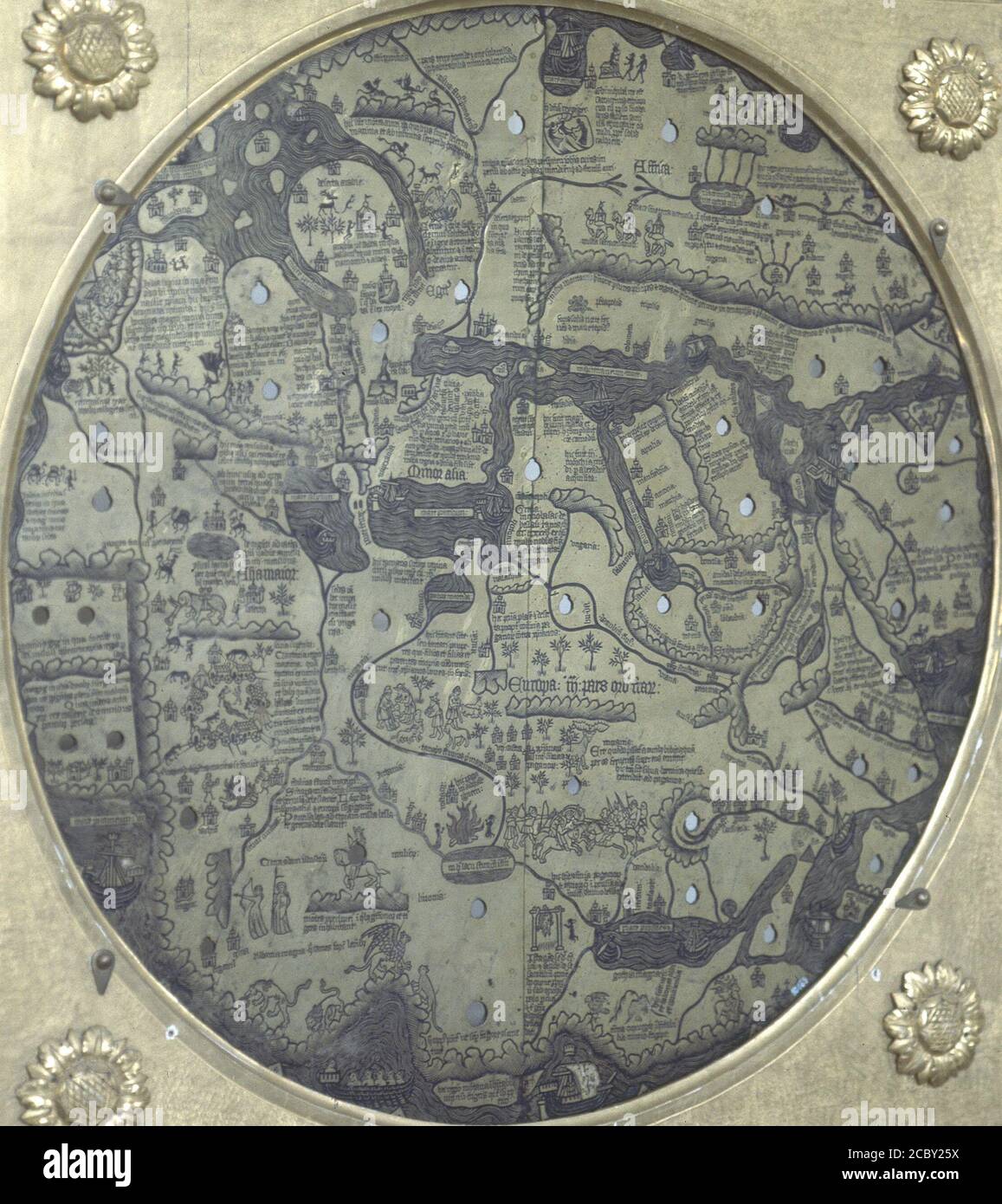MAPAMUNDI BORGIANO - (1410-1458) - GRABADO EN UNA PLANCHA METALICA. LIEU: MUSEOS VATICANOS-GALERIA DE LOS MAPAS. VATICAN. Banque D'Images