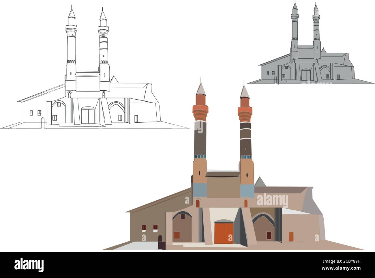 Double minaret l'école du Coran a été construite en 1271. Sivas turquie Illustration de Vecteur