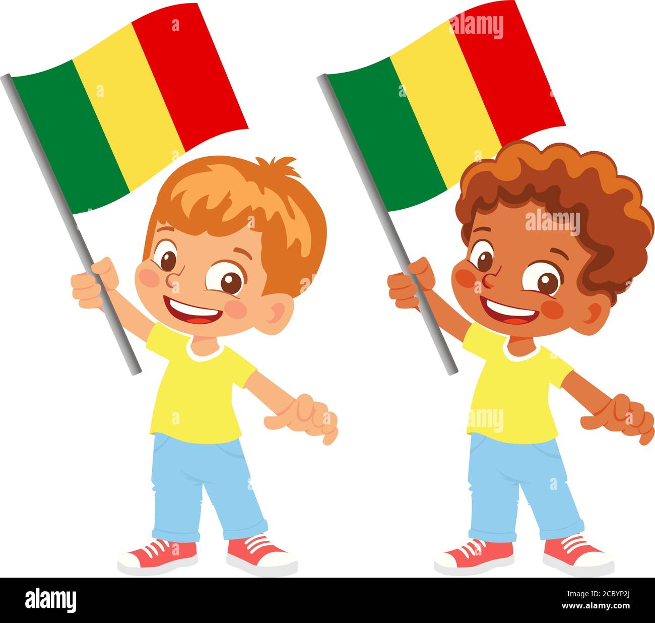 Drapeau du Mali en main. Drapeau de retenue des enfants. Drapeau national du Mali vecteur Illustration de Vecteur