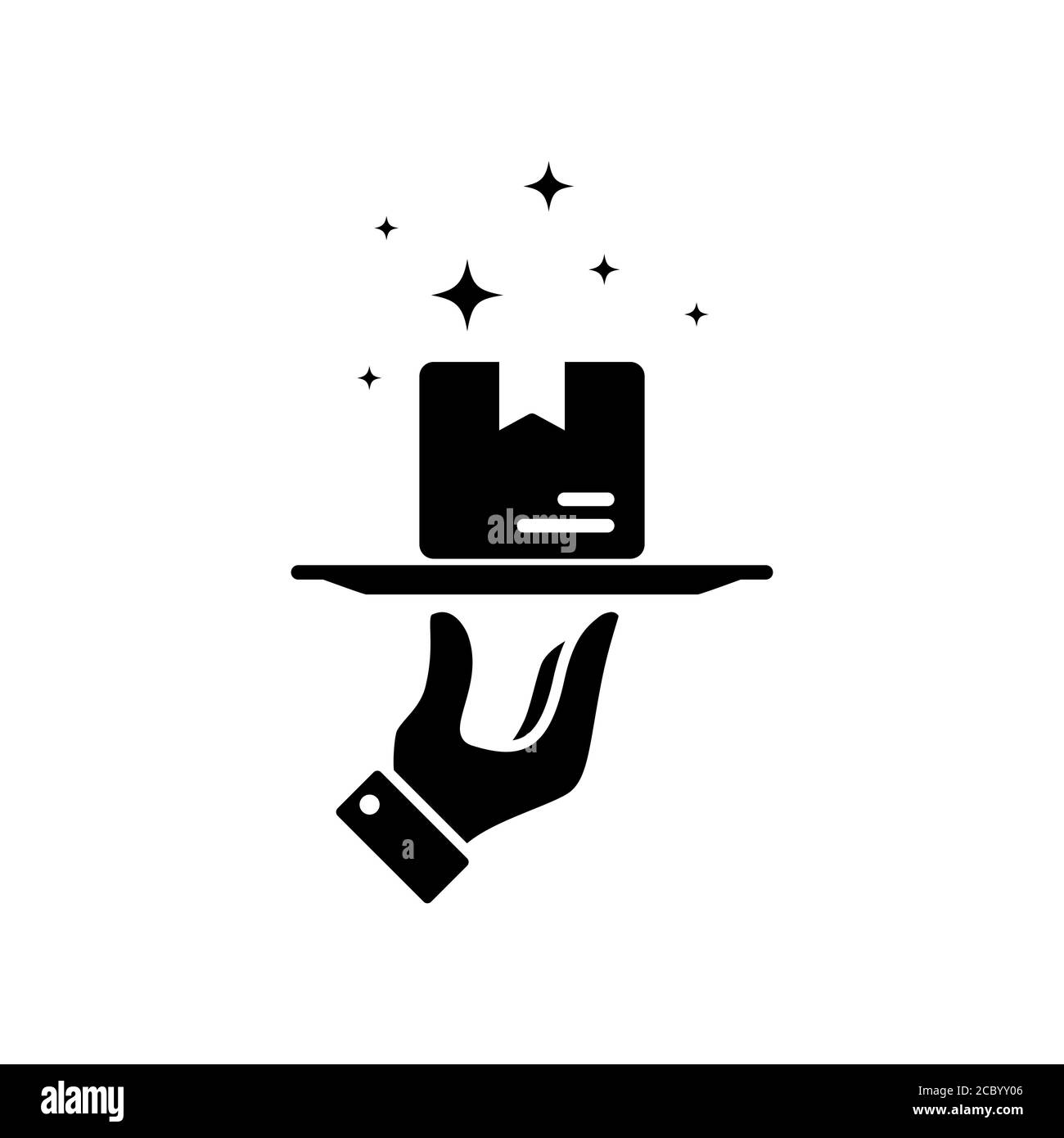 Icône de colis reçu. Expédition. Boîte sur la paume. Concept de livraison express sans contact. Service de courrier postal. Livraison à domicile. Vecteur sur blanc isolé Illustration de Vecteur