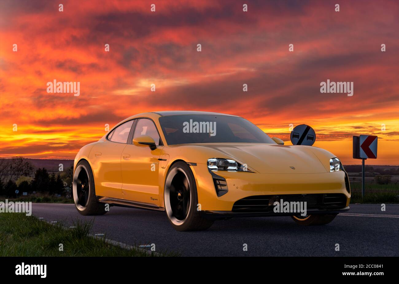 Porsche Taycan - une voiture de sport entièrement électrique pour la conduite rapide Banque D'Images