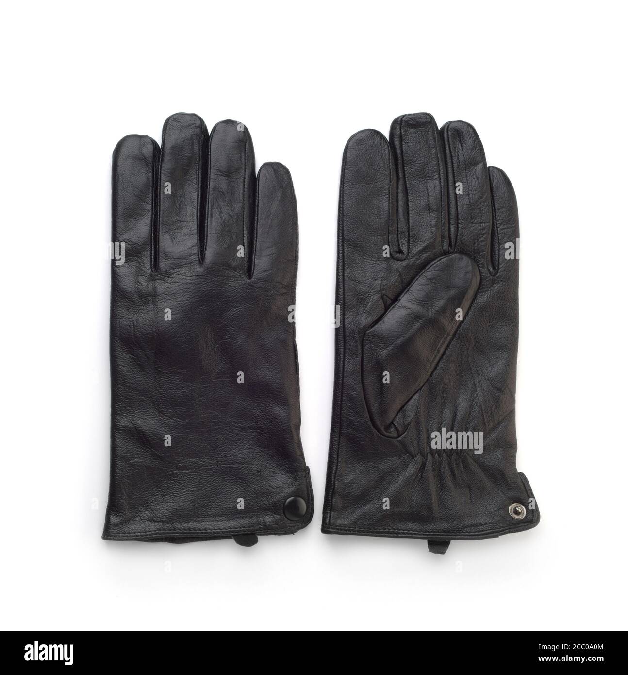 Paire de gants en cuir noir homme isolés sur blanc Banque D'Images