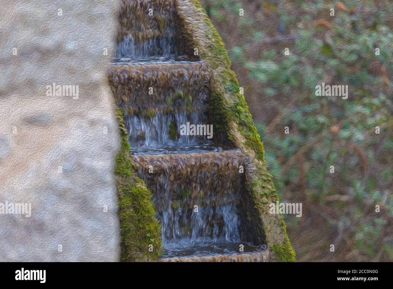 Effet de peinture à l'huile de l'eau qui coule dans un ancien meule Banque D'Images