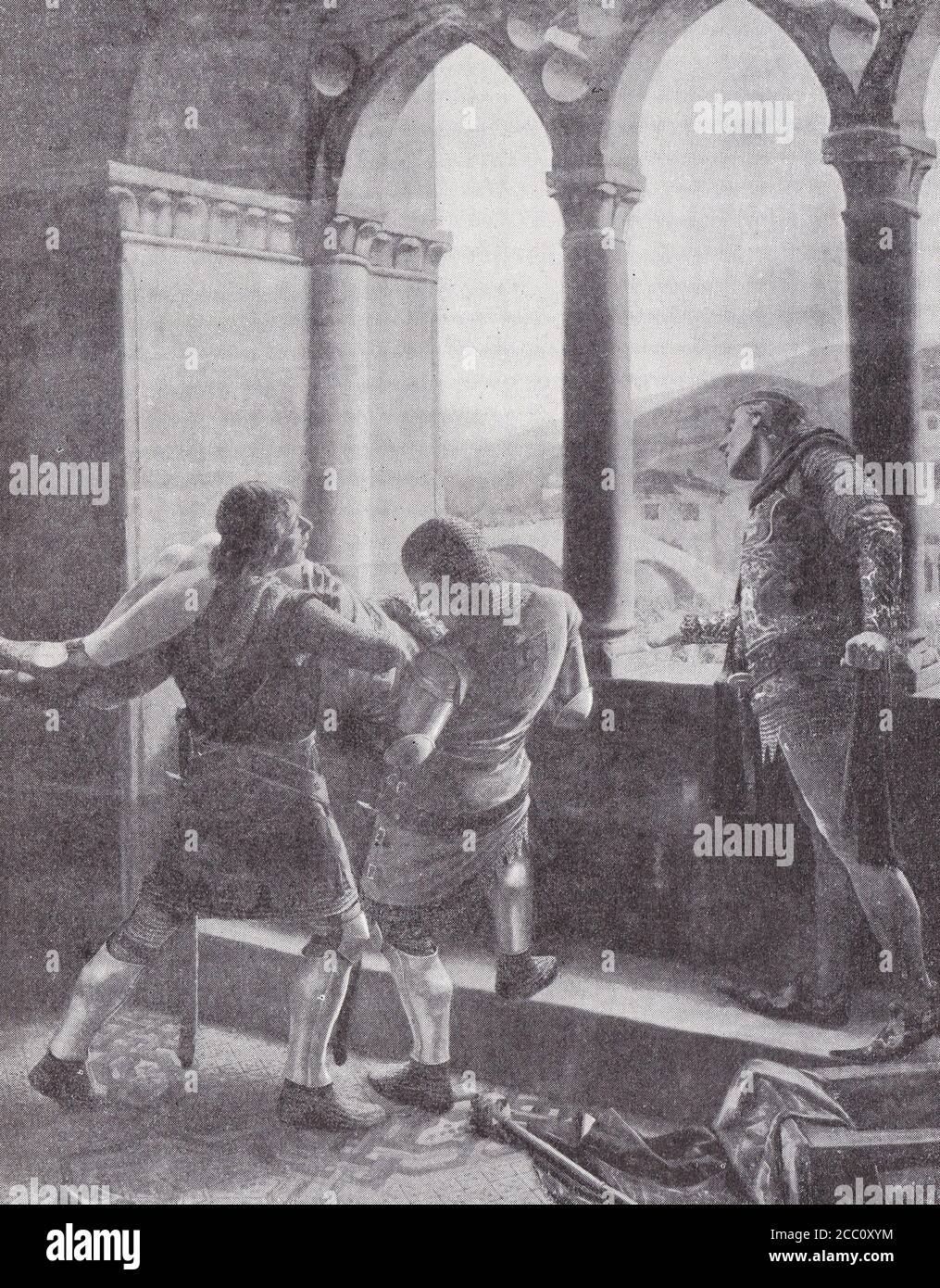 L'assassinat de l'Infante Don Juan, Prince d'Aragon 1348 - peinture par Marcoartu. Banque D'Images