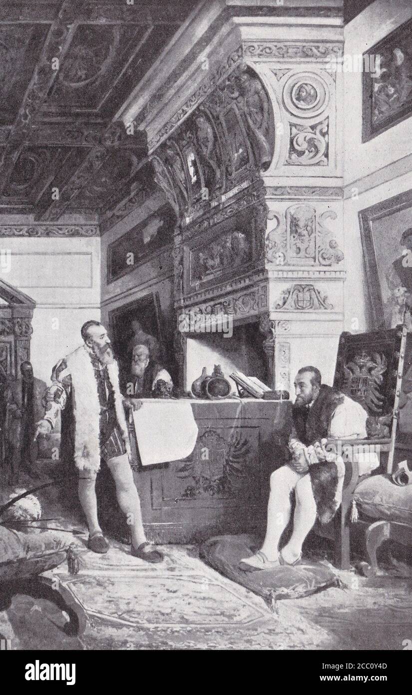 Charles V. et Pizarro - peinture par Angel Lizcano. Banque D'Images
