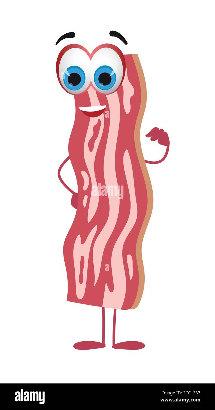 Bacon cru drôle sur fond blanc, collection de personnages drôle, illustration vectorielle plate Illustration de Vecteur