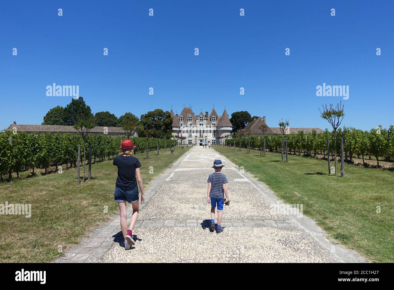 Dordogne, France juillet 2020 : Château Monbazillac qui se trouve sur le site d'un vignoble actif près de Bergerac en France Banque D'Images