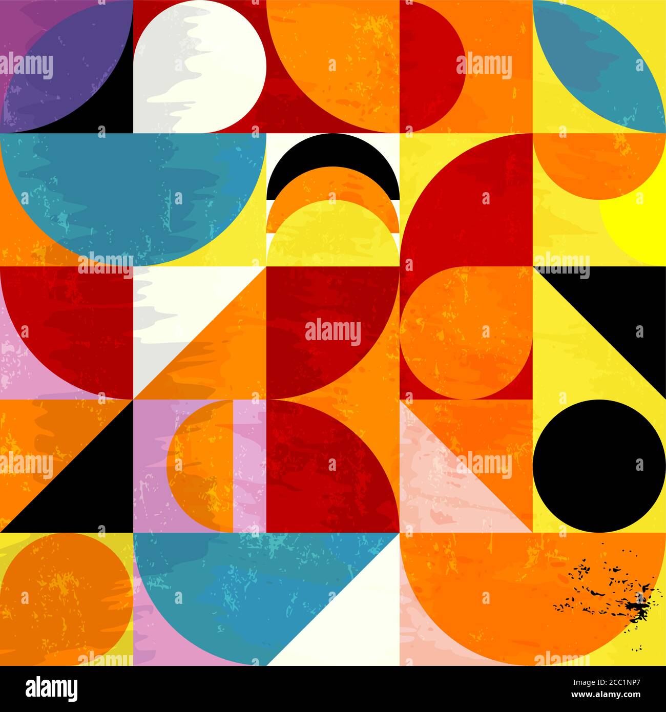 motif d'arrière-plan géométrique abstrait, style rétro/vintage, avec cercles, carrés, traits et éclaboussures Illustration de Vecteur