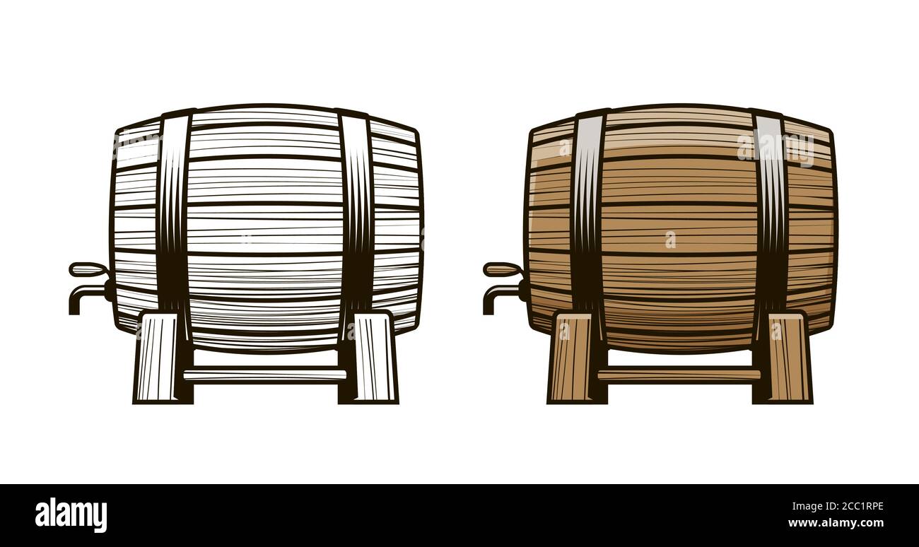 Baril en bois avec robinet. Boisson alcoolisée, symbole du pub Illustration de Vecteur