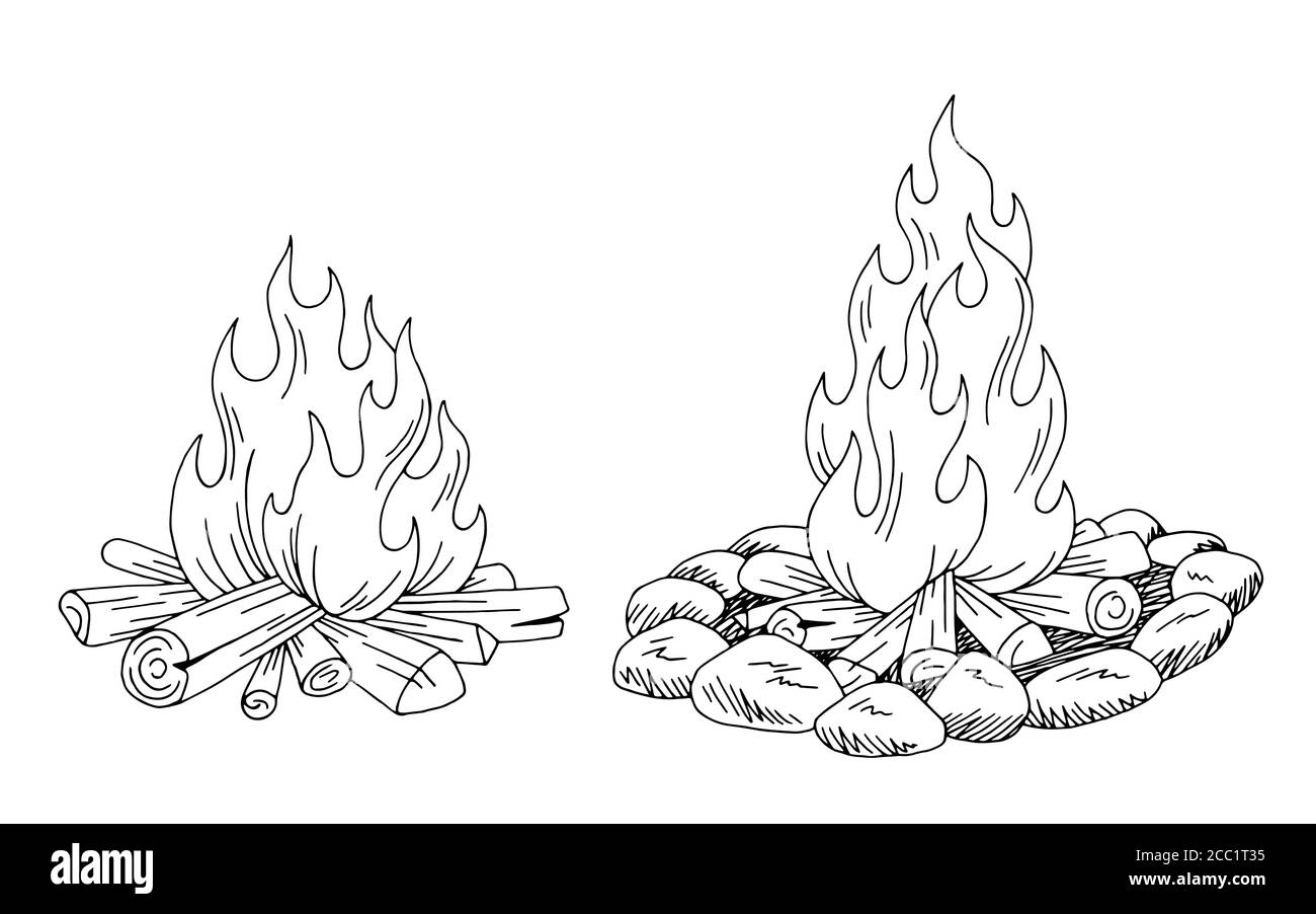 Bonfire graphique noir blanc isolé esquisse vecteur d'illustration Illustration de Vecteur