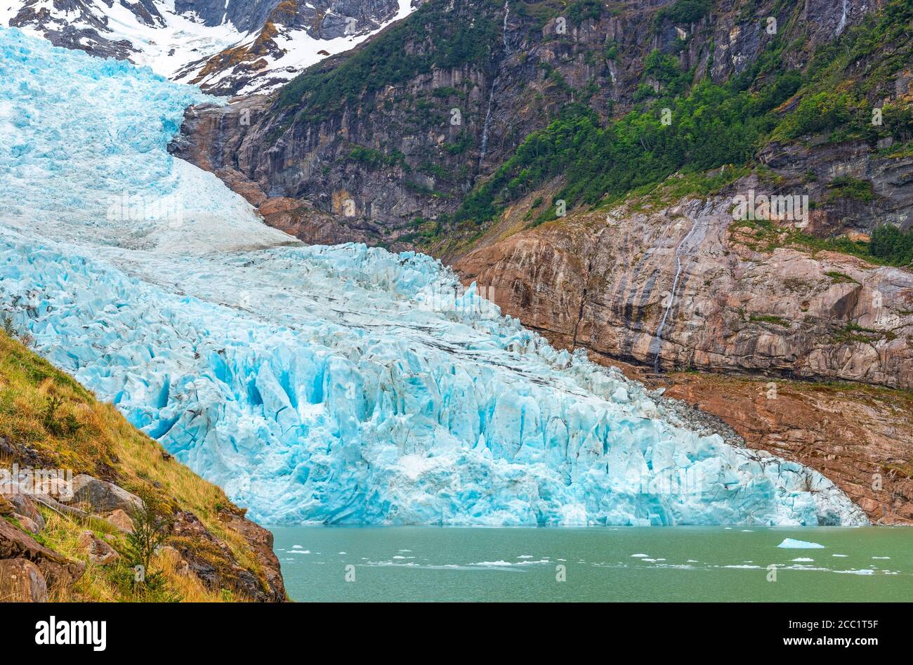Gros plan sur le glacier Serrano, parc national Bernardo O’Higgins, Patagonie, Chili. Banque D'Images