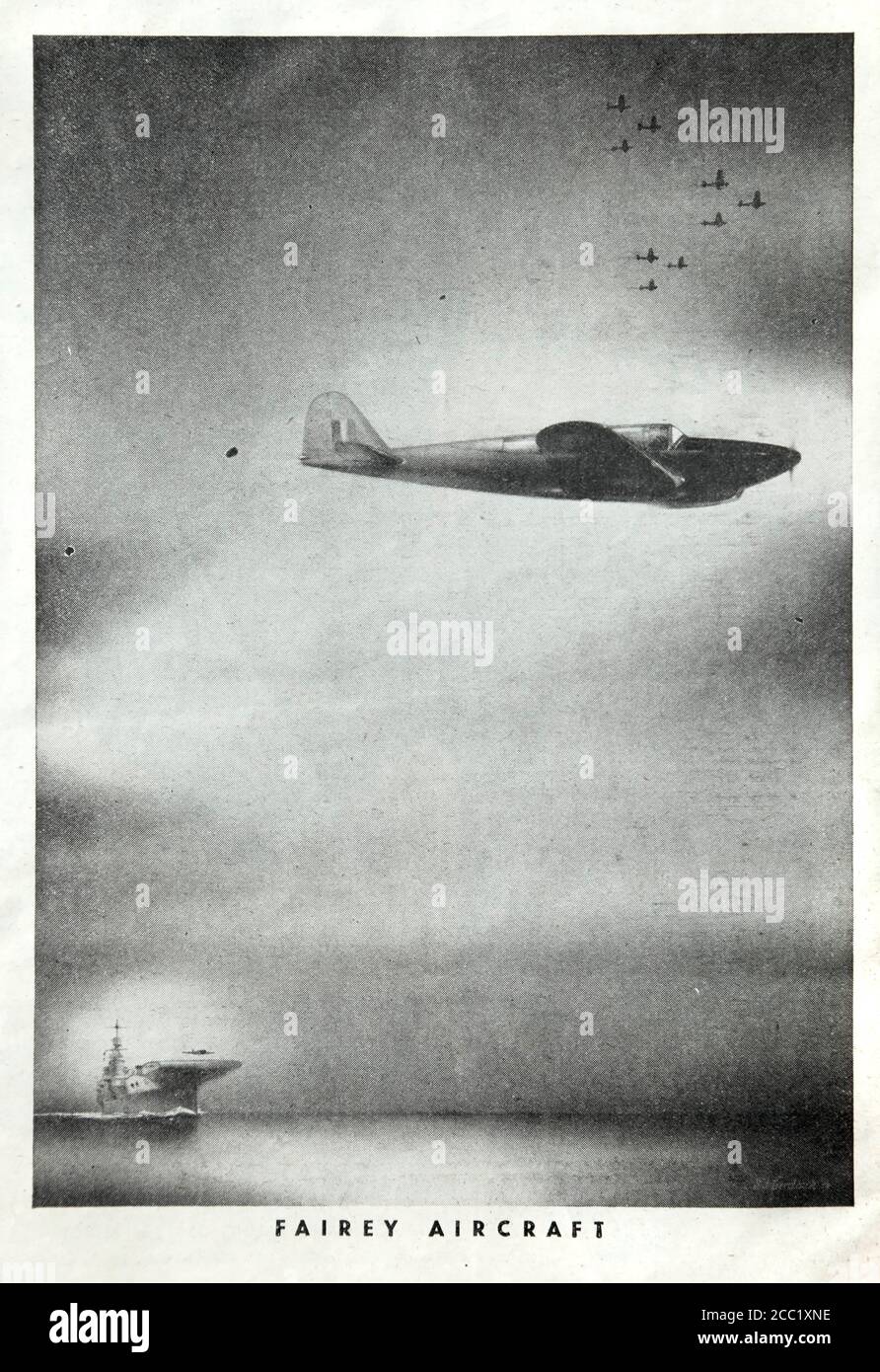 Publicité vintage 1942 pour la société britannique de fabrication d'avions Fairey mettant en vedette le bombardier léger Fairey Battle. Banque D'Images