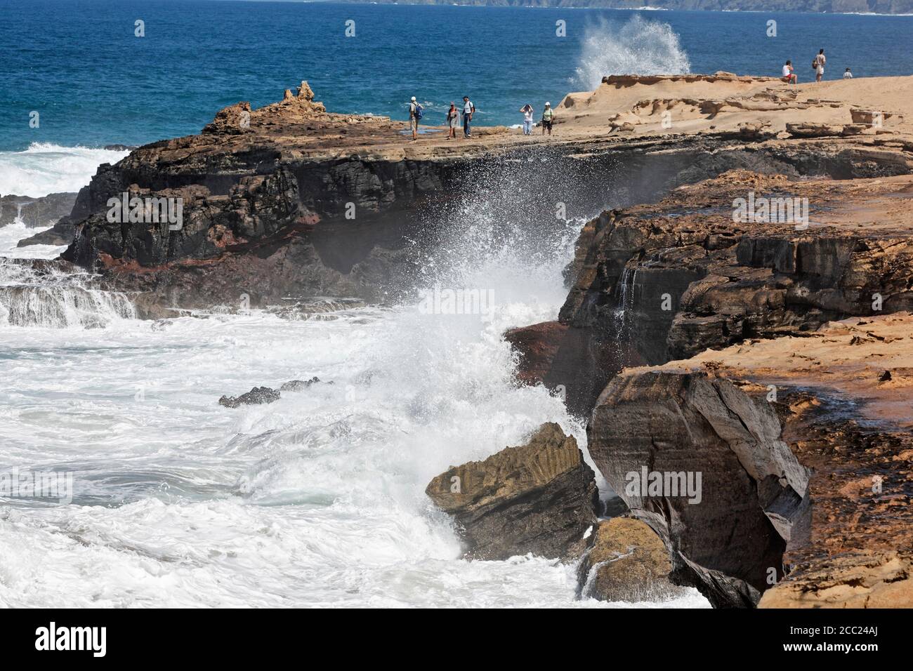Espagne, Canaries, Fuerteventura, Istmo de la Pared, vue de barlovento beach Banque D'Images