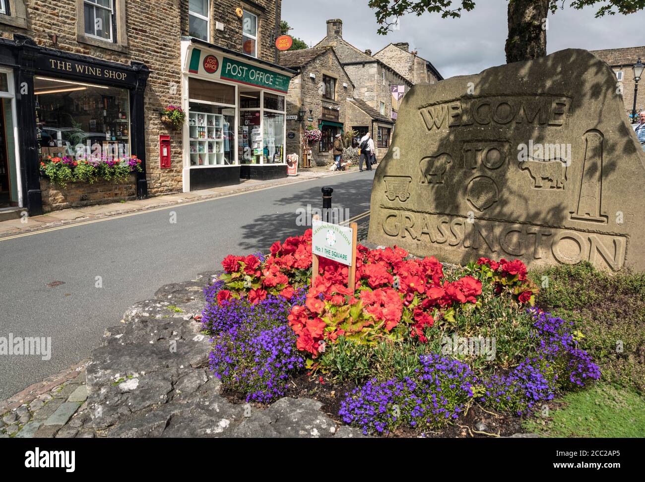 Panneau de bienvenue à Grassington, Wharfedale, Yorkshire Dales National Park, North Yorkshire, Angleterre, Royaume-Uni Banque D'Images