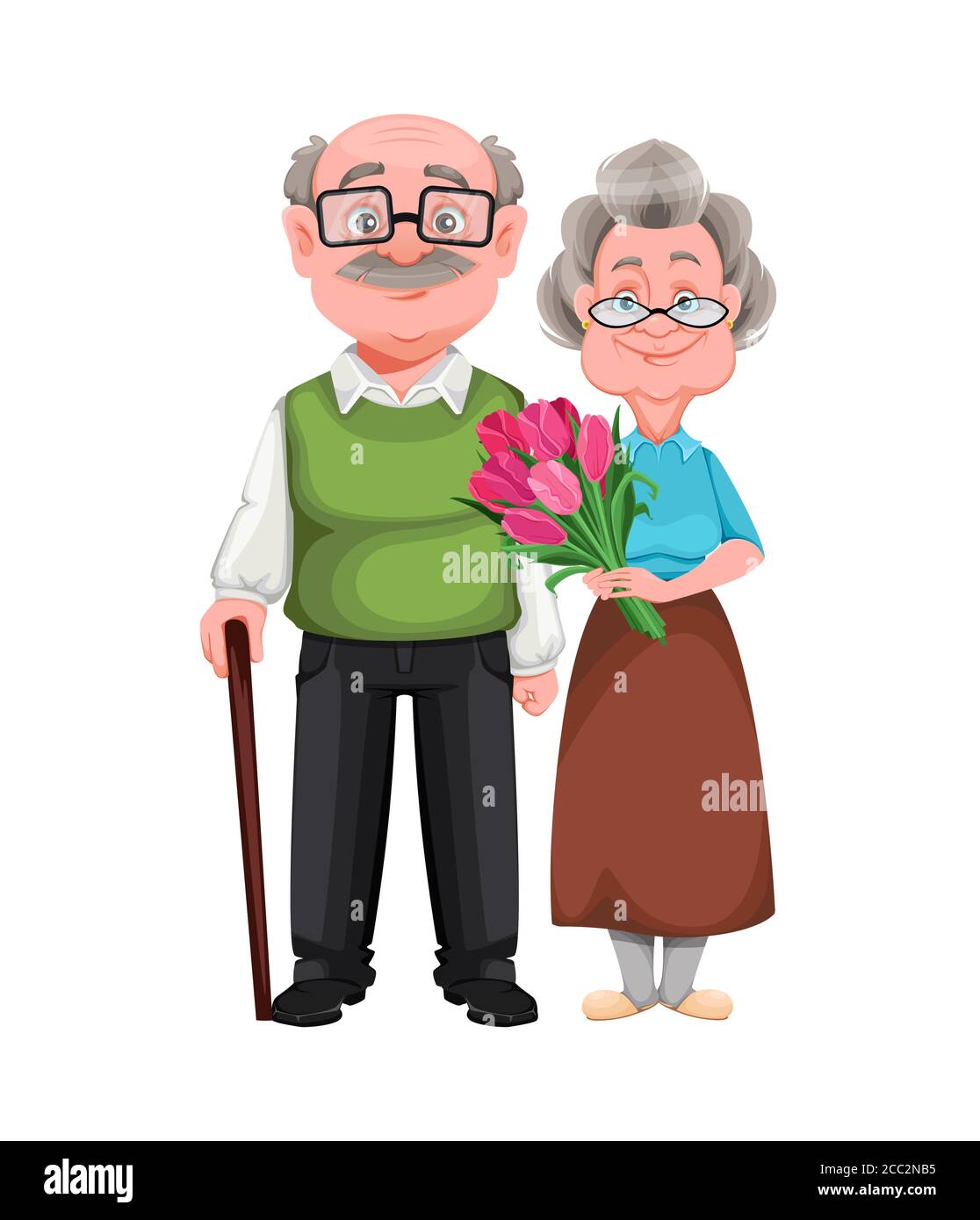 Bonne journée pour les grands-parents. Une vieille femme mignonne et un bel homme âgé. Personnages de dessins animés de grand-mère et de grand-père joyeux. Illustration vectorielle Illustration de Vecteur