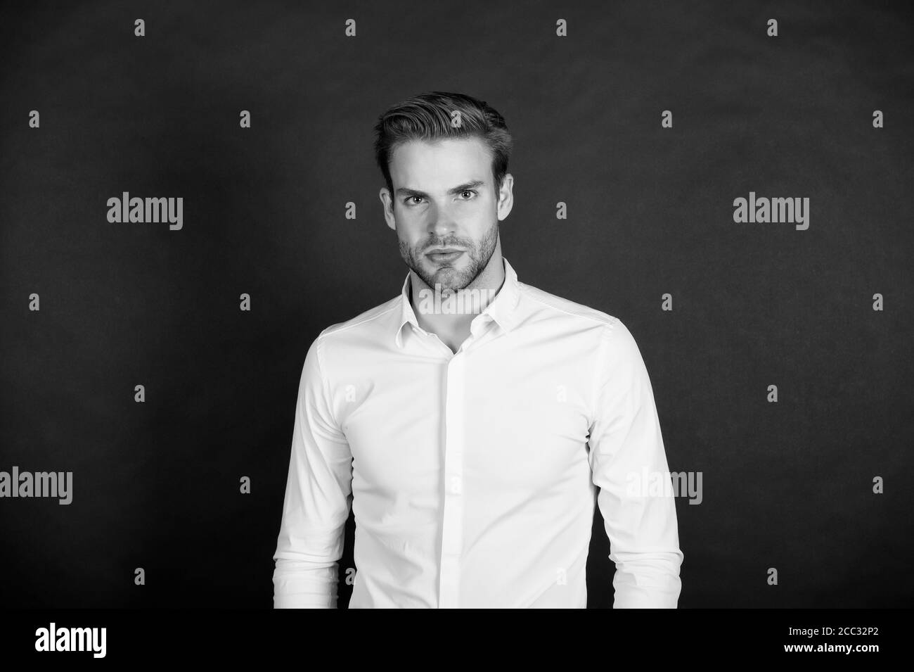 Gestion de la chaîne intermédiaire. Vêtements pour hommes style classique. Un employé de bureau. Homme chemise habillée. Mode formel. Les travailleurs qui connaissent le chômage en période de ralentissement. Consultant financier. Ouvrier de col blanc. Banque D'Images