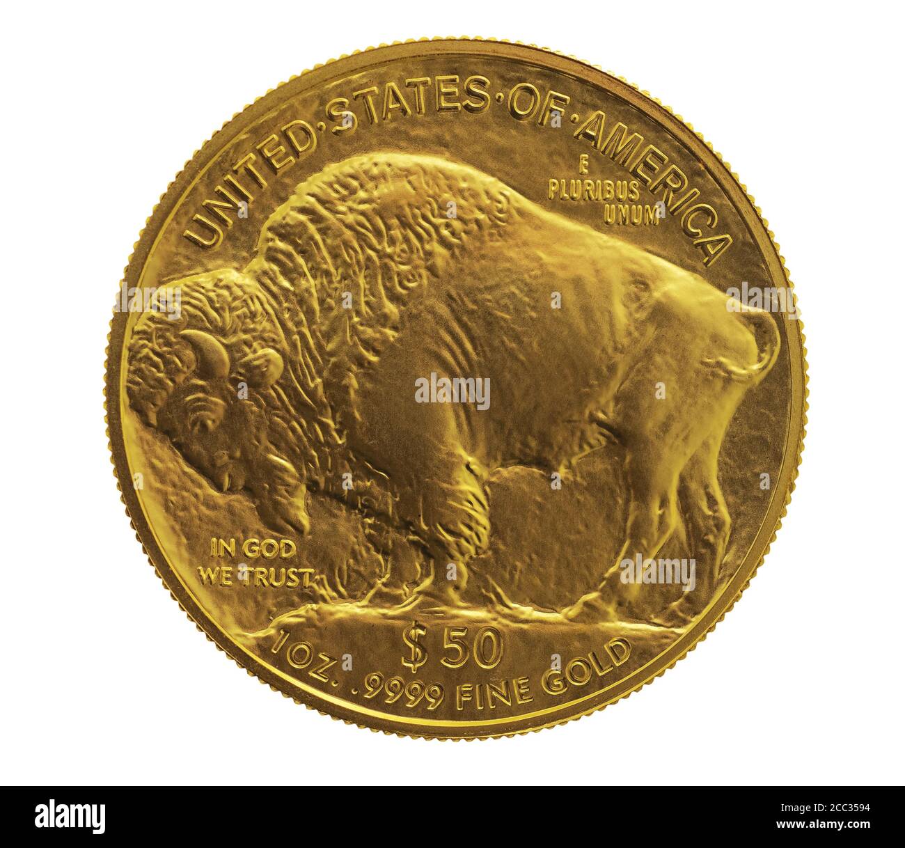 Gold American Buffalo 50 $. pièce de 1 oz, isolée Banque D'Images