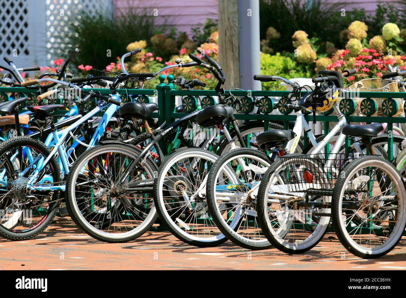 Un porte-vélos bondé de vélos à Cape May, New Jersey, États-Unis Banque D'Images