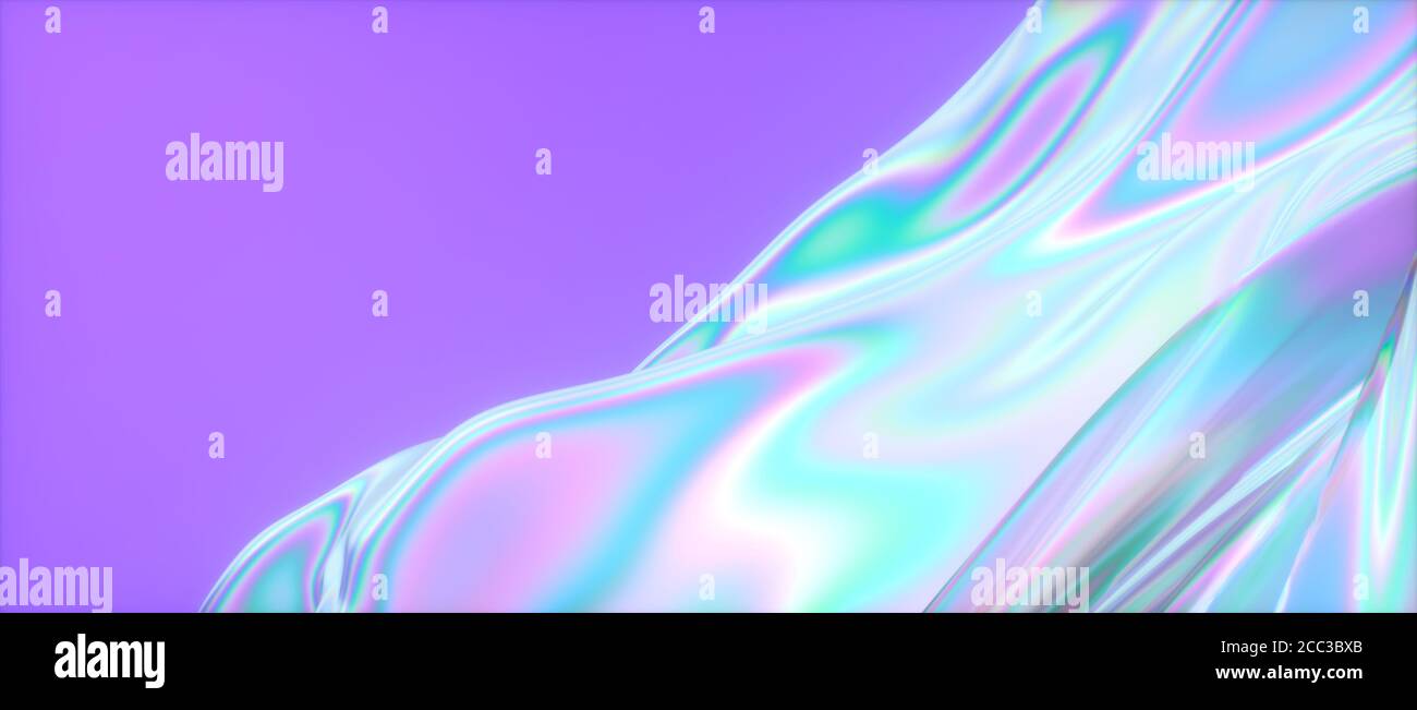 Arrière-plan abstrait coloré tendance avec effet polarisant et colorations holographiques au néon colorées. Arrière-plan abstrait en rendu 3D psychédélique Banque D'Images