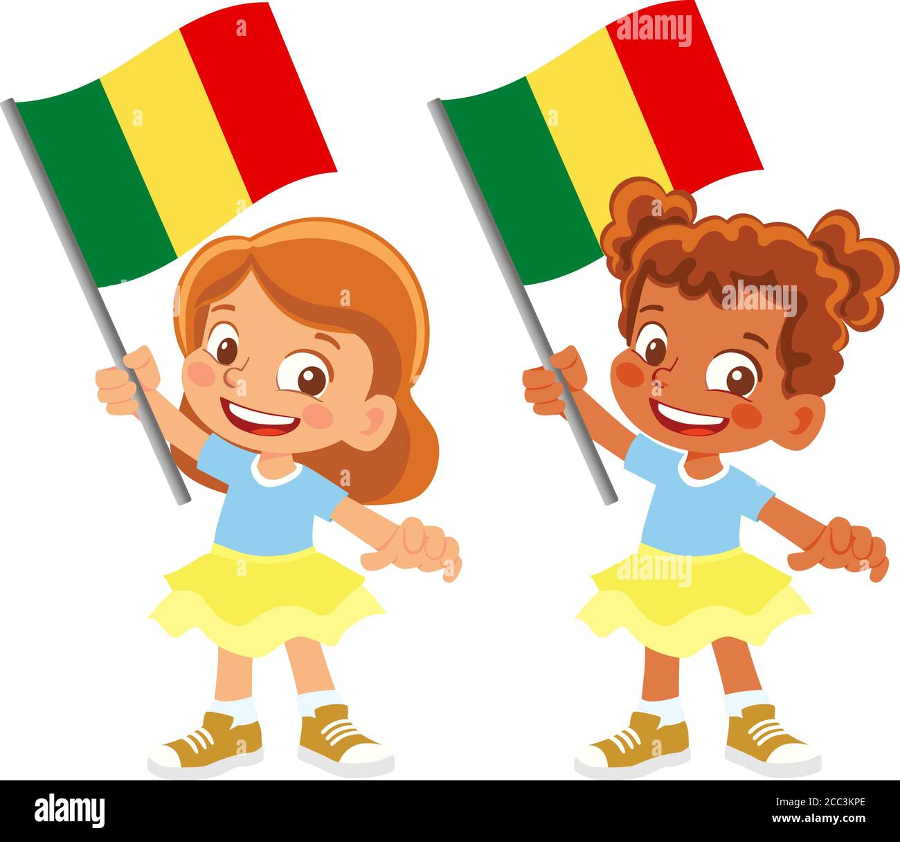 Drapeau du Mali en main. Drapeau de retenue des enfants. Drapeau national du Mali vecteur Illustration de Vecteur