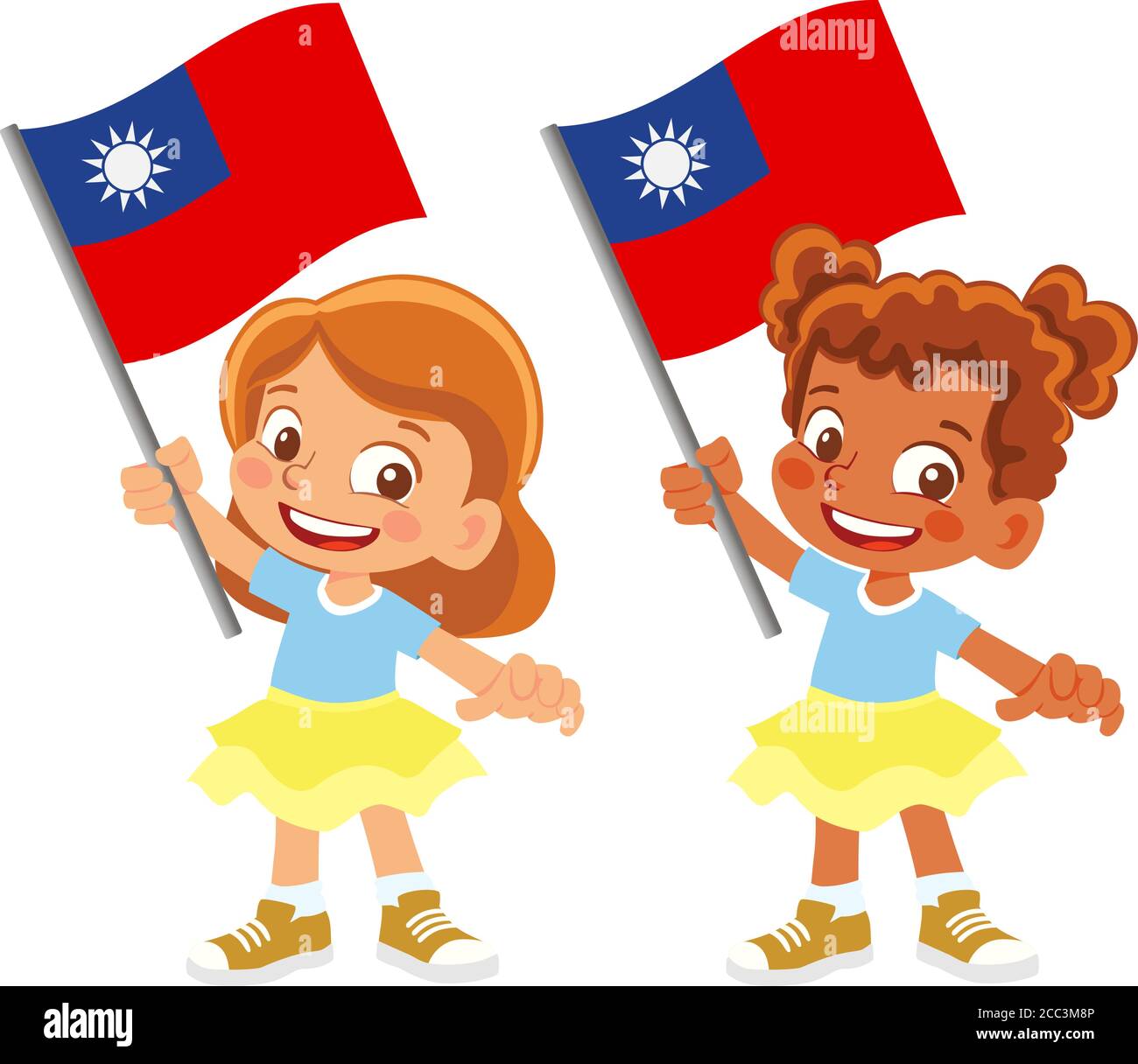 Drapeau de Taïwan en main. Drapeau de retenue des enfants. Drapeau national de Taïwan vecteur Illustration de Vecteur