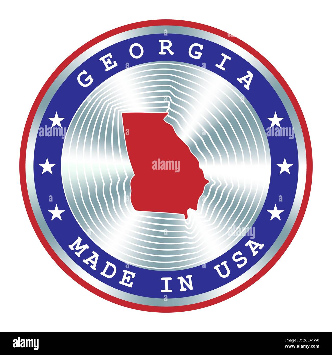 Fabriqué en Géorgie États-Unis signe de production locale, autocollant, sceau, timbre. Enseigne hologramme ronde pour la conception d'étiquettes et le marketing national aux États-Unis Illustration de Vecteur