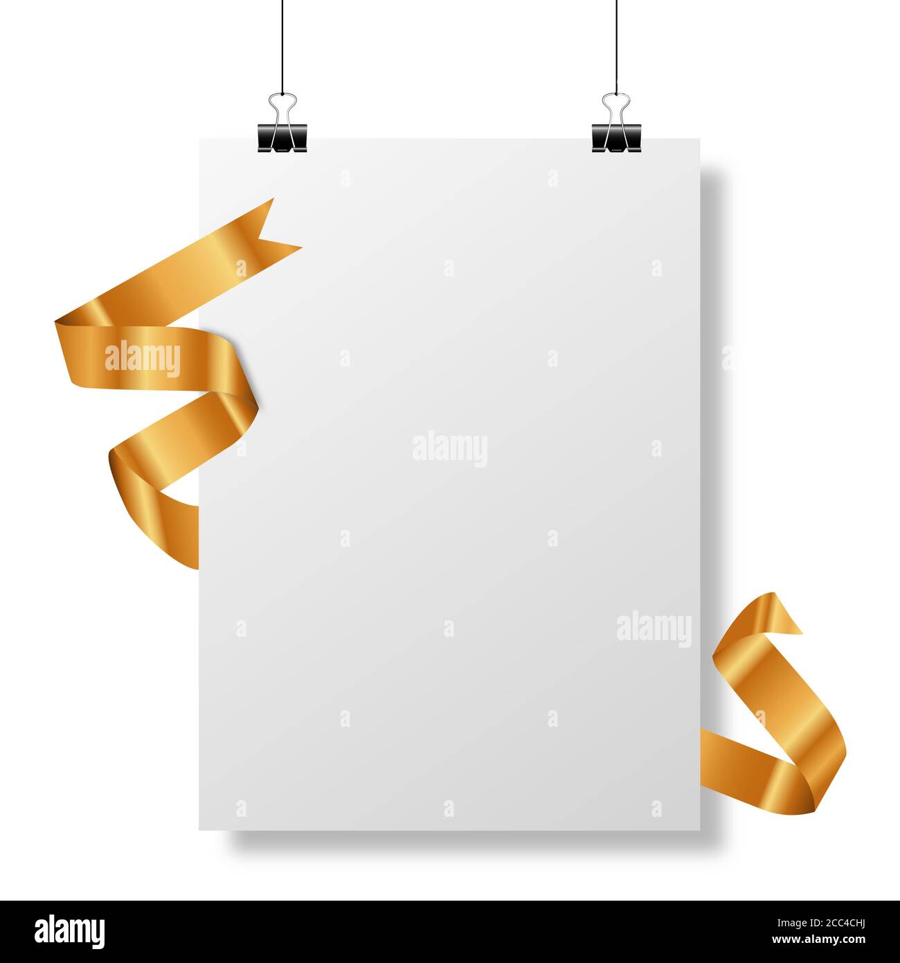 Illustration d'un tableau blanc et d'un ruban doré une surface blanche Banque D'Images