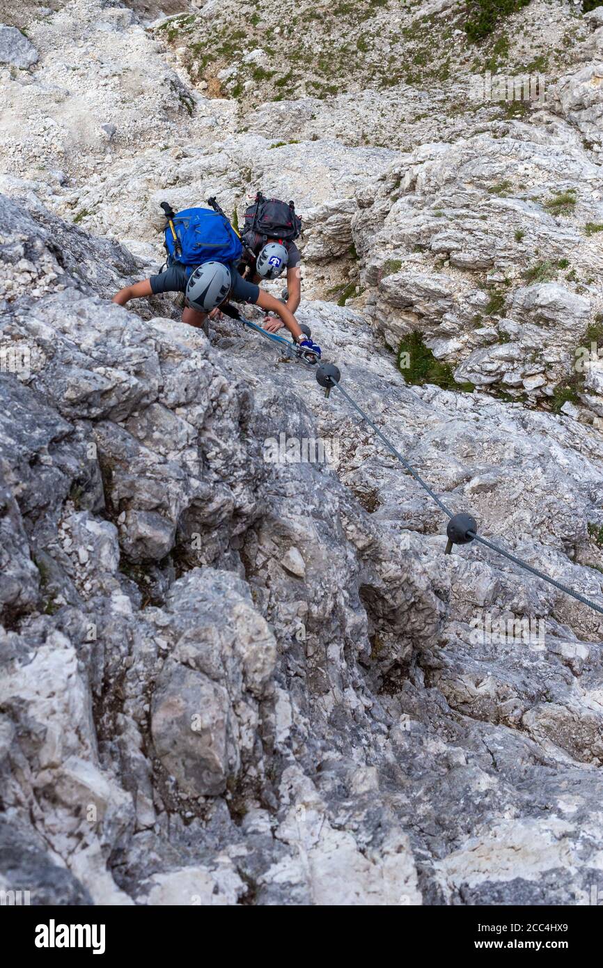 Italie Veneto Lagazuoi - Passo Valparola - Sass de stria - Ferrata Fusetti Banque D'Images